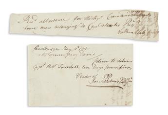 (AMERICAN REVOLUTION.) A pair of documents from the opening weeks of the war.